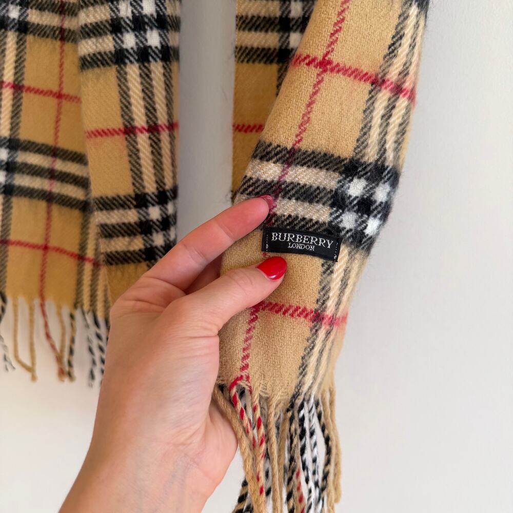 Burberry Nova Checkered Pattern Fringe Rectangle Scarf Brown One Size - Picture 5 of 5